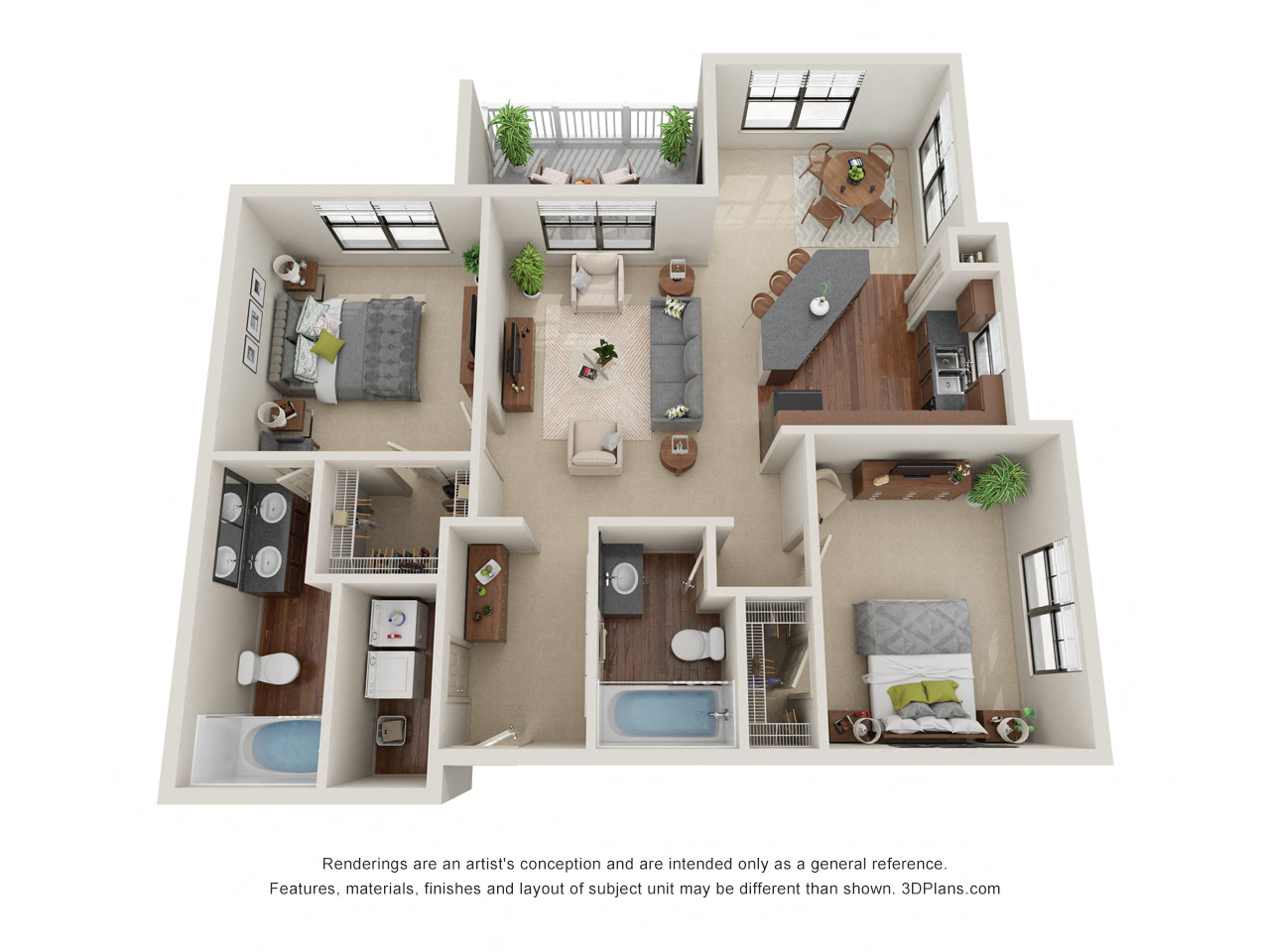 Floor plan for 2 beds, 2 baths, 1094 sqft
